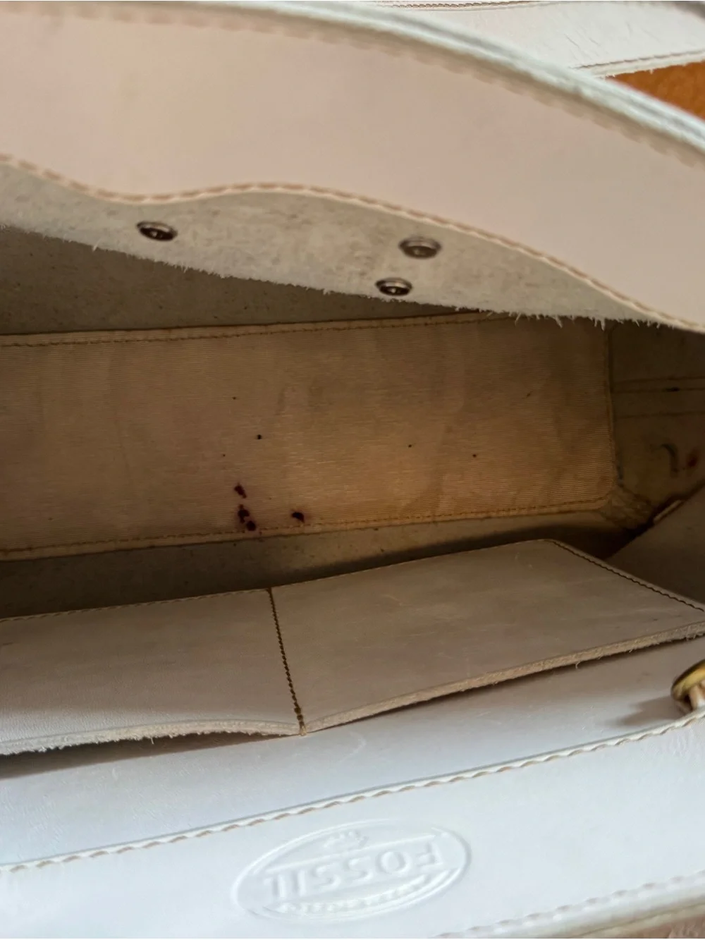 SAMPLE Fossil White Leather Tote Bag with Gold Accent - Austin Collection